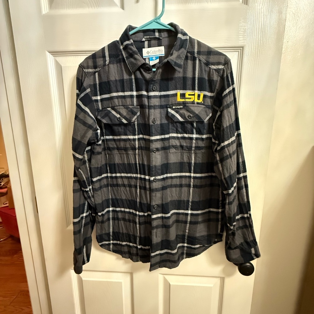 Columbia Black and Gray Plaid Shirt with LSU Logo